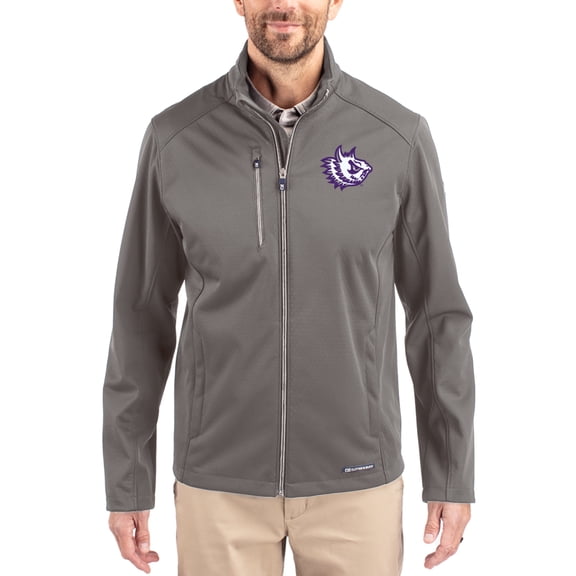 Men's Cutter & Buck Gray TCU Horned Frogs Evoke Eco Softshell Recycled Full-Zip Jacket