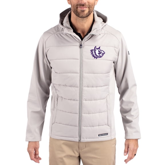 Men's Cutter & Buck Gray TCU Horned Frogs Evoke Hybrid Eco Softshell Recycled Full Zip Hooded Jacket