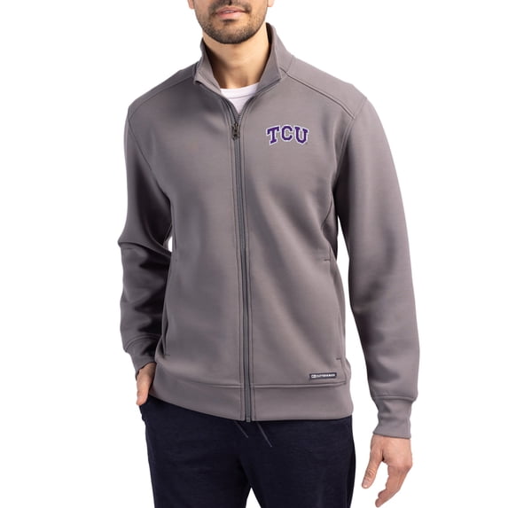 Men's-Cutter & Buck Gray TCU Horned Frogs Roam Eco Recycled Full-Zip Jacket