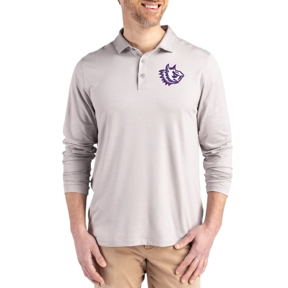 Men's Cutter & Buck  Gray TCU Horned Frogs Vault Coastline Epic Comfort Long-Sleeve Polo