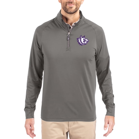 Men's Cutter & Buck Gray TCU Horned Frogs Vault Logo Adapt Eco Knit Stretch Raglan Quarter-Zip Pullover