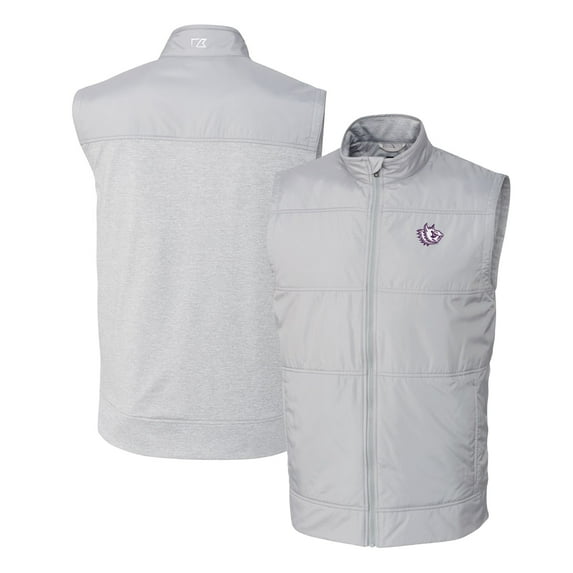 Men's Cutter & Buck Gray TCU Horned Frogs Vault Stealth Hybrid Quilted Full-Zip Windbreaker Vest