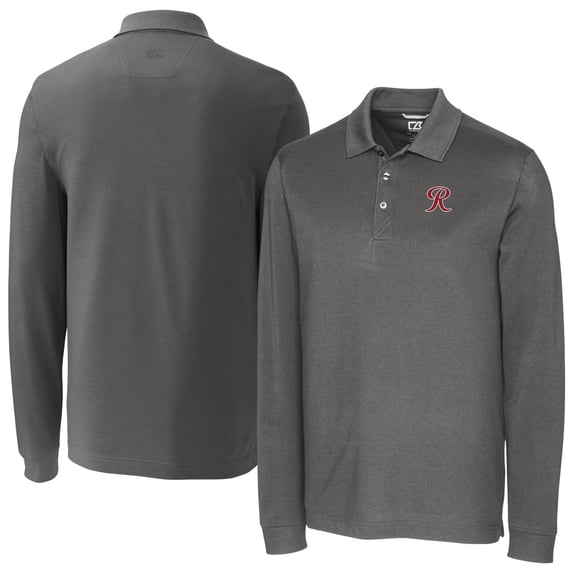 Men's Cutter & Buck Gray Tacoma Rainiers DryTec Advantage Tri-Blend Pique Long Sleeve Polo