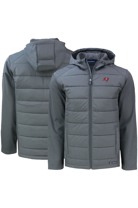Men's Cutter & Buck Gray Tampa Bay Buccaneers Evoke PrimaLoft Hybrid Eco Softshell Recycled Full-Zip Hooded Jacket