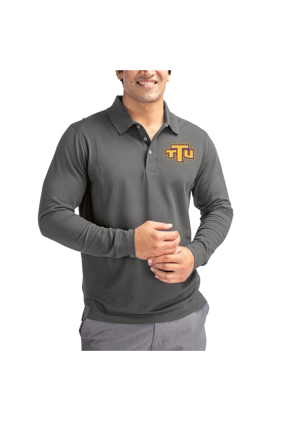 Men's Cutter & Buck Gray Tennessee Tech Golden Eagles Advantage Eco Tri-Blend Pique Long Sleeve Polo
