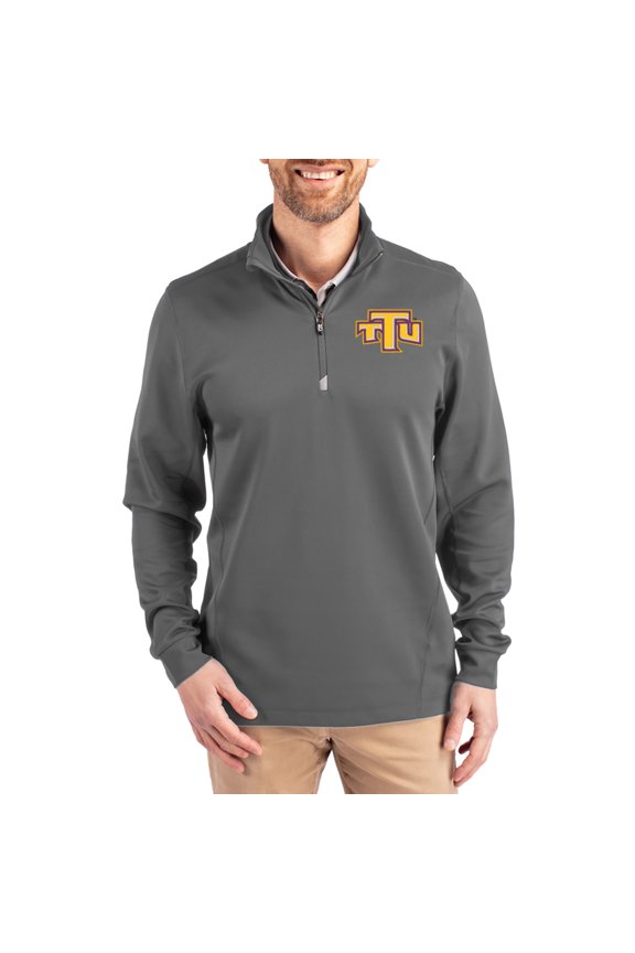 Men's-Cutter & Buck Gray Tennessee Tech Golden Eagles DryTec Traverse Stretch Eco Tri-Blend Quarter-Zip Pullover