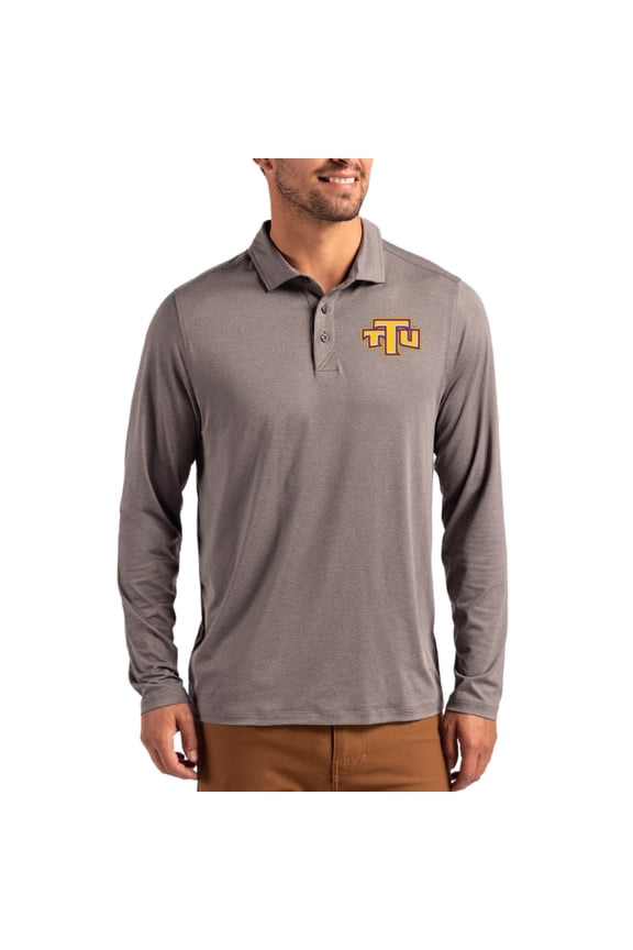 Men's Cutter & Buck  Gray Tennessee Tech Golden Eagles Primary Coastline Epic Comfort Long-Sleeve Polo