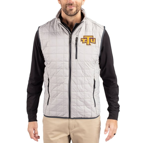 Men's-Cutter & Buck Gray Tennessee Tech Golden Eagles Rainier Eco Insulated PrimaLoft Full-Zip Puffer Vest