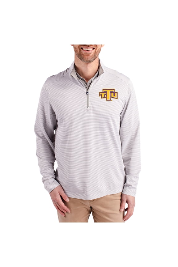 Men's-Cutter & Buck  Gray Tennessee Tech Golden Eagles Virtue Micro Stripe DryTec Quarter-Zip Pullover