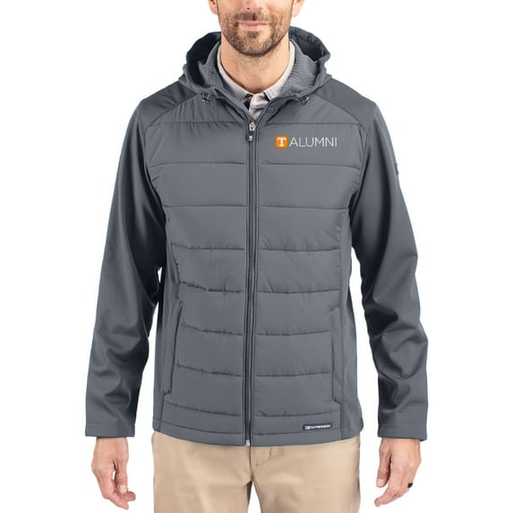 Men's Cutter & Buck Gray Tennessee Volunteers Evoke Hybrid Eco Softshell Recycled Full Zip Hooded Jacket