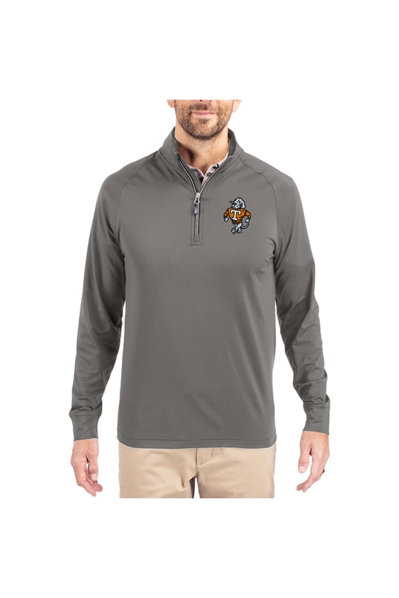 Men's Cutter & Buck Gray Tennessee Volunteers Vault Logo Adapt Eco Knit Stretch Raglan Quarter-Zip Pullover