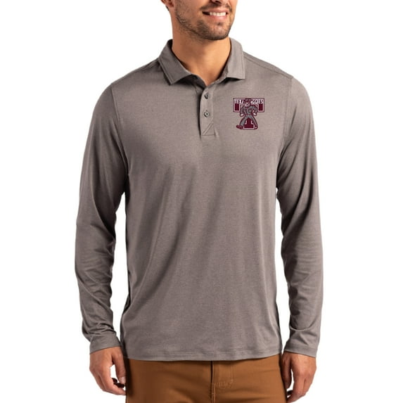 Men's Cutter & Buck Gray Texas A&M Aggies Vault Coastline Epic Comfort Long-Sleeve Polo
