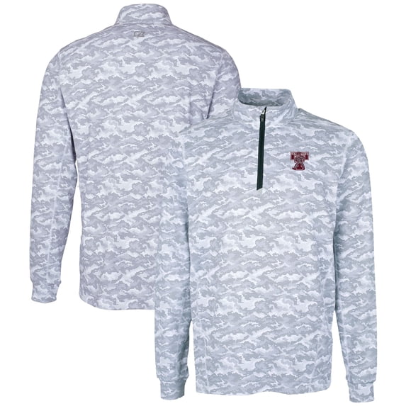 Men's Cutter & Buck Gray Texas A&M Aggies Vault DryTec Traverse Camo Print Stretch Quarter-Zip Jacket