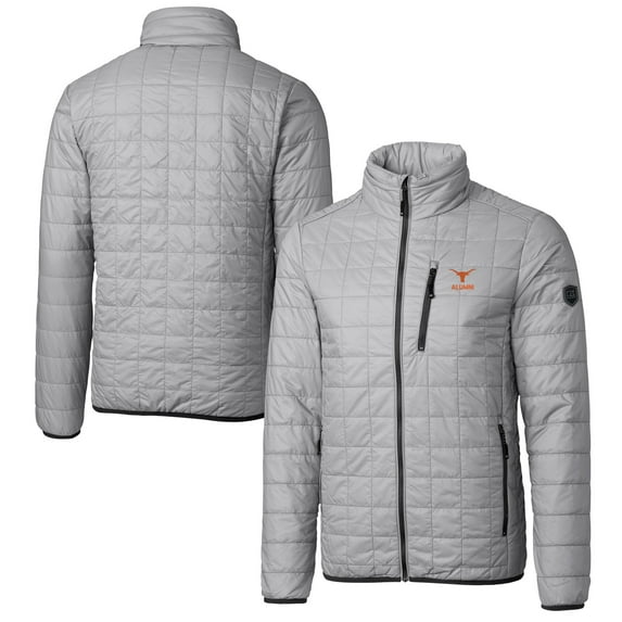 Men's Cutter & Buck Gray Texas Longhorns Alumni Logo Rainier PrimaLoft Eco Insulated Full-Zip Puffer Vest