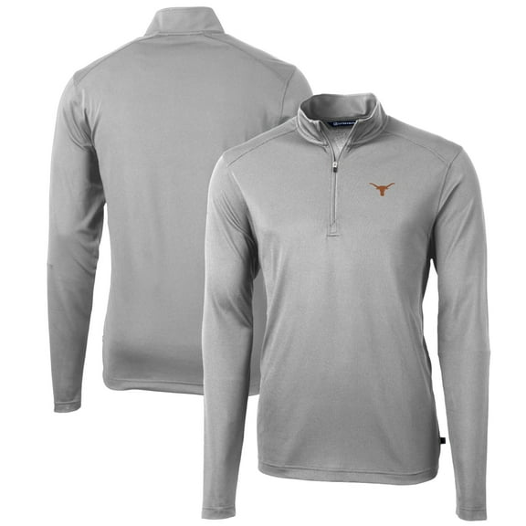 Men's Cutter & Buck Gray Texas Longhorns Big & Tall Virtue Eco Pique Recycled Quarter-Zip Pullover Top