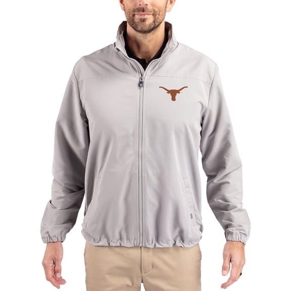 Men's Cutter & Buck Gray Texas Longhorns Charter Eco Recycled Full-Zip Jacket