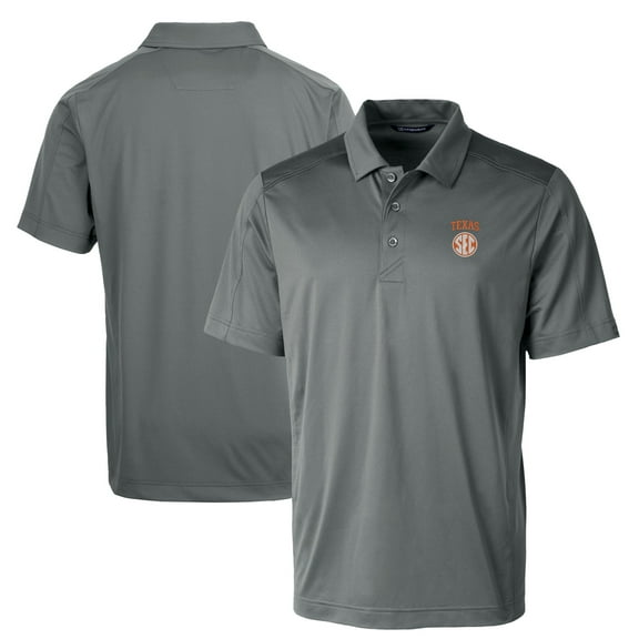 Men's Cutter & Buck Gray Texas Longhorns SEC Prospect Eco Textured Stretch Recycled Polo