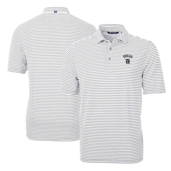 Men's Cutter & Buck Gray Texas Rangers City Connect Virtue Eco Pique Stripe Recycled Polo