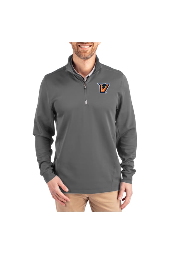 Men's-Cutter & Buck Gray Texas-Rio Grande Valley Vaqueros DryTec Traverse Stretch Eco Tri-Blend Quarter-Zip Pullover