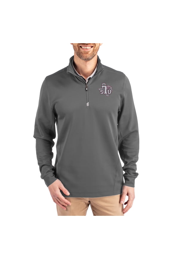 Men's-Cutter & Buck  Gray Texas Southern Tigers DryTec Traverse Stretch Eco Tri-Blend Quarter-Zip Pullover
