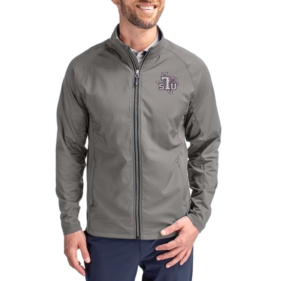 Men's Cutter & Buck Gray Texas Southern Tigers Primary Logo Adapt Eco Knit Raglan Full-Zip Jacket