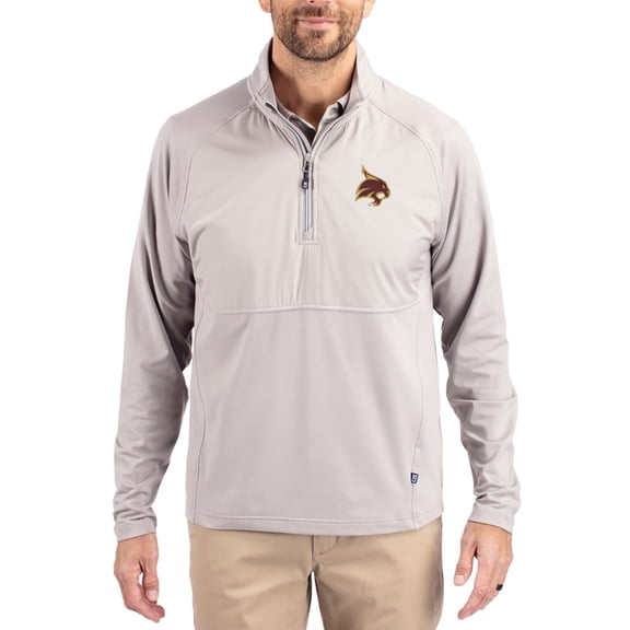 Men's Cutter & Buck Gray Texas State Bobcats Adapt Eco Knit Hybrid Recycled Quarter-Zip Jacket