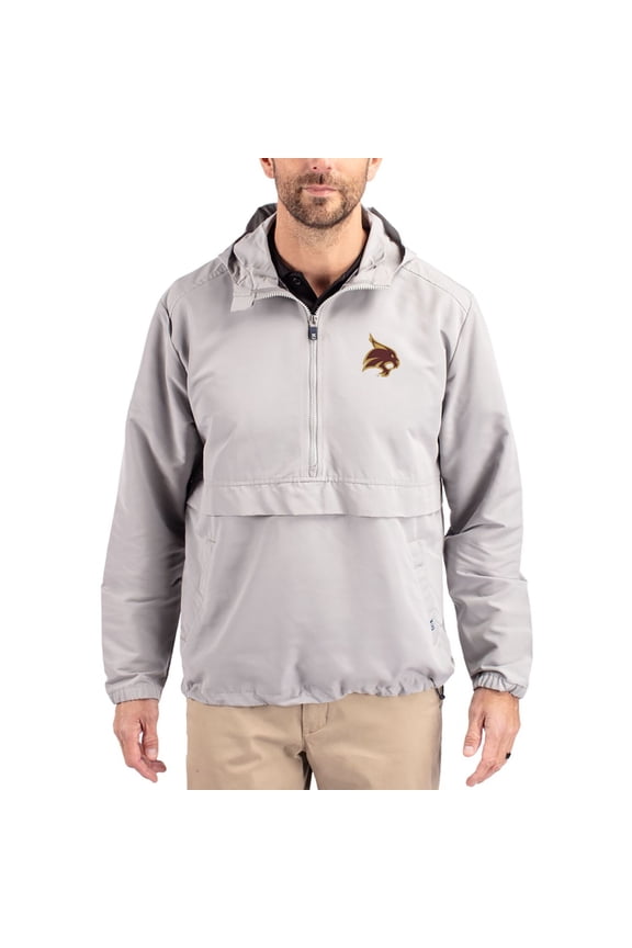 Men's Cutter & Buck Gray Texas State Bobcats Charter Eco Recycled Half-Zip Anorak Jacket