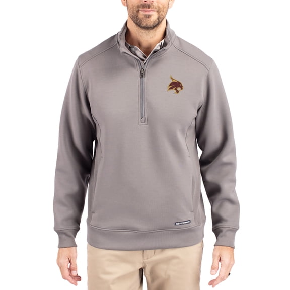 Men's-Cutter & Buck Gray Texas State Bobcats Roam Eco Recycled Quarter-Zip Pullover
