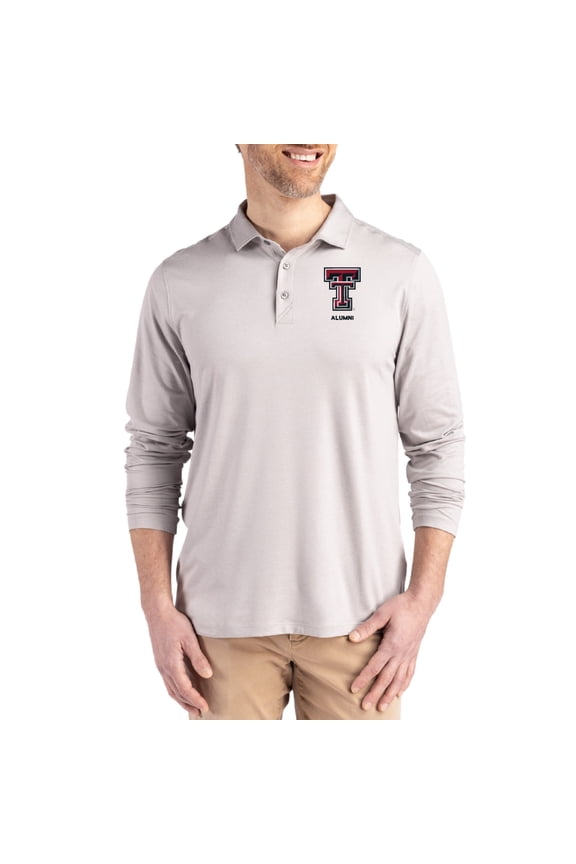 Men's Cutter & Buck Gray Texas Tech Red Raiders Alumni Coastline Epic Comfort Long-Sleeve Polo