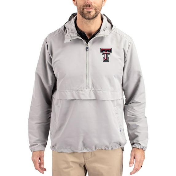 Men's Cutter & Buck Gray Texas Tech Red Raiders Charter Eco Recycled Half-Zip Anorak Jacket