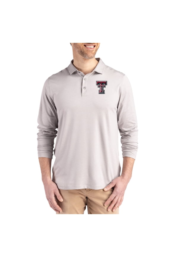 Men's Cutter & Buck Gray Texas Tech Red Raiders Primary Coastline Epic Comfort Long-Sleeve Polo