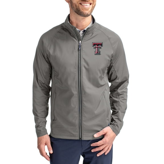 Men's Cutter & Buck Gray Texas Tech Red Raiders Primary Logo Adapt Eco Knit Raglan Full-Zip Jacket