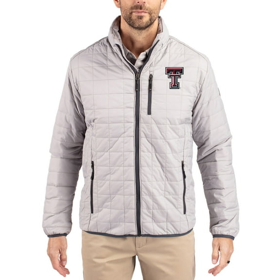 Men's-Cutter & Buck Gray Texas Tech Red Raiders Rainier Eco Insulated PrimaLoft Full-Zip Puffer Jacket