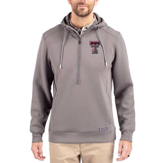 Men's-Cutter & Buck Gray Texas Tech Red Raiders Roam Eco Recycled Half-Zip Pullover Hoodie