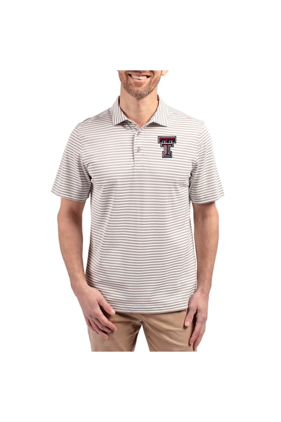Men's Cutter & Buck Gray Texas Tech Red Raiders Virtue Eco Pique Stripe Recycled DryTec Polo