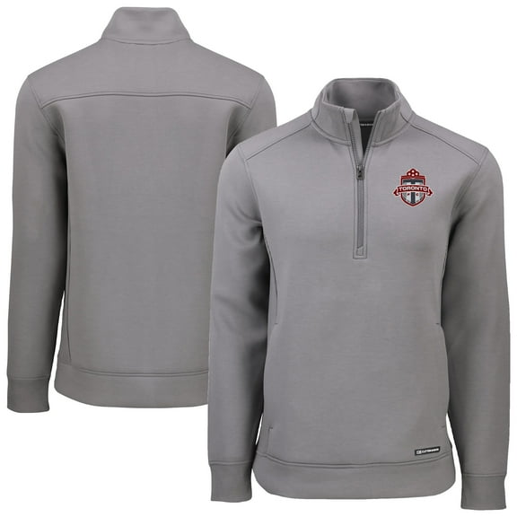 Men's-Cutter & Buck  Gray Toronto FC Roam Eco Recycled Tri-Blend Quarter-Zip Jacket