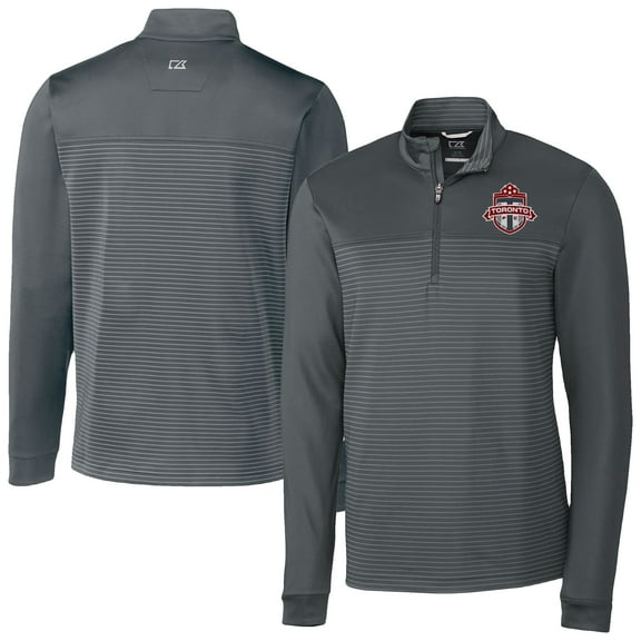 Men's-Cutter & Buck  Gray Toronto FC Traverse Stretch Eco Stripe Quarter-Zip Top