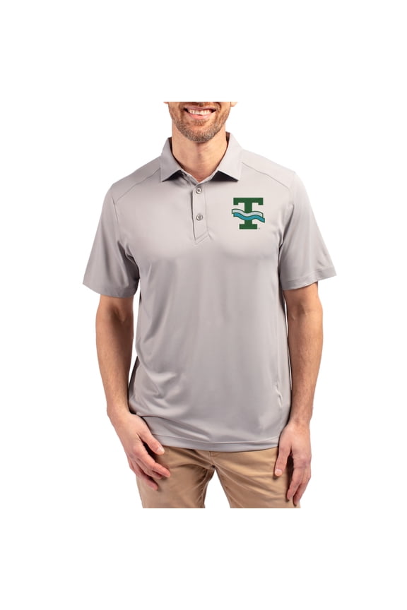 Men's-Cutter & Buck Gray Tulane Green Wave Forge Eco Stretch Recycled Polo