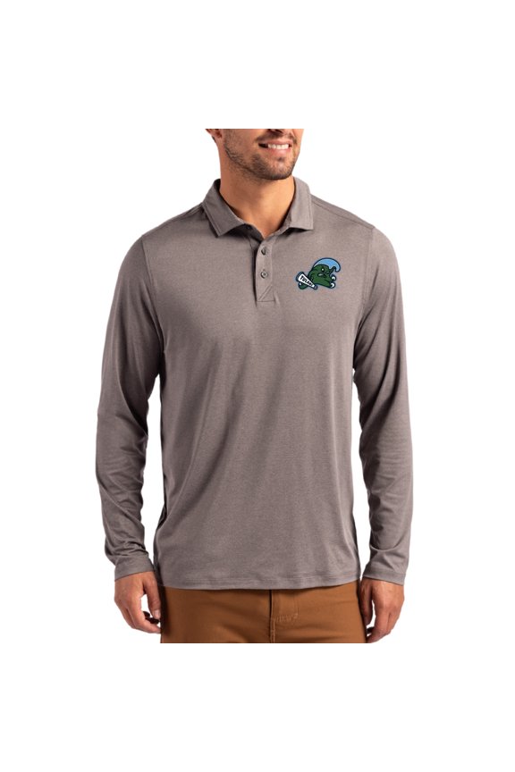 Men's Cutter & Buck Gray Tulane Green Wave Primary Coastline Epic Comfort Long-Sleeve Polo