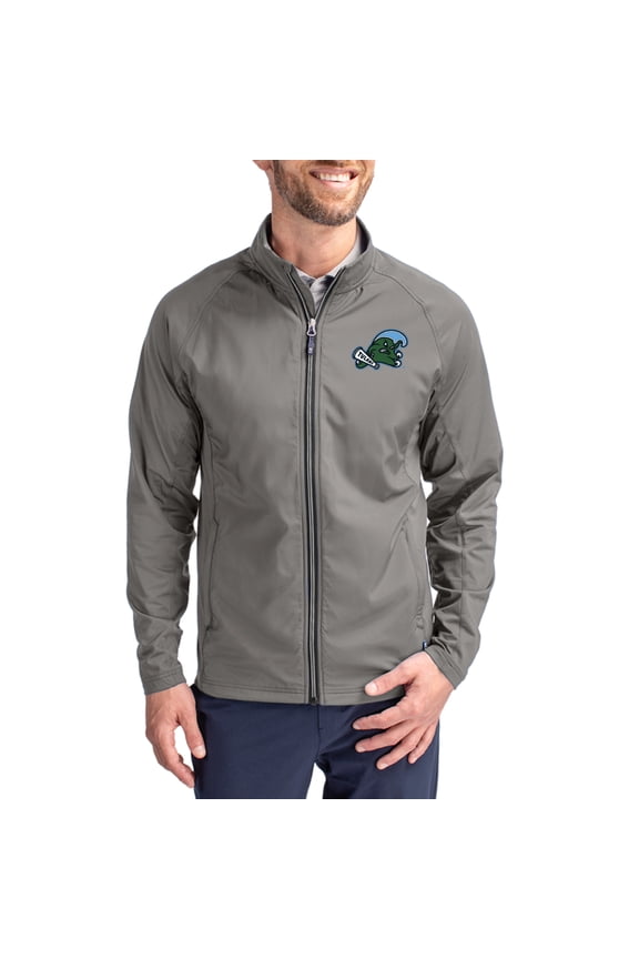 Men's Cutter & Buck Gray Tulane Green Wave Primary Logo Adapt Eco Knit Raglan Full-Zip Jacket