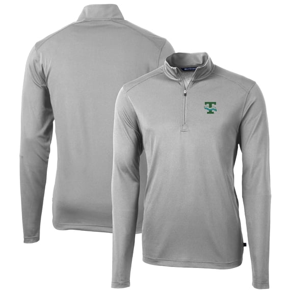 Men's Cutter & Buck Gray Tulane Green Wave Virtue Eco Pique Recycled Quarter-Zip Pullover Top