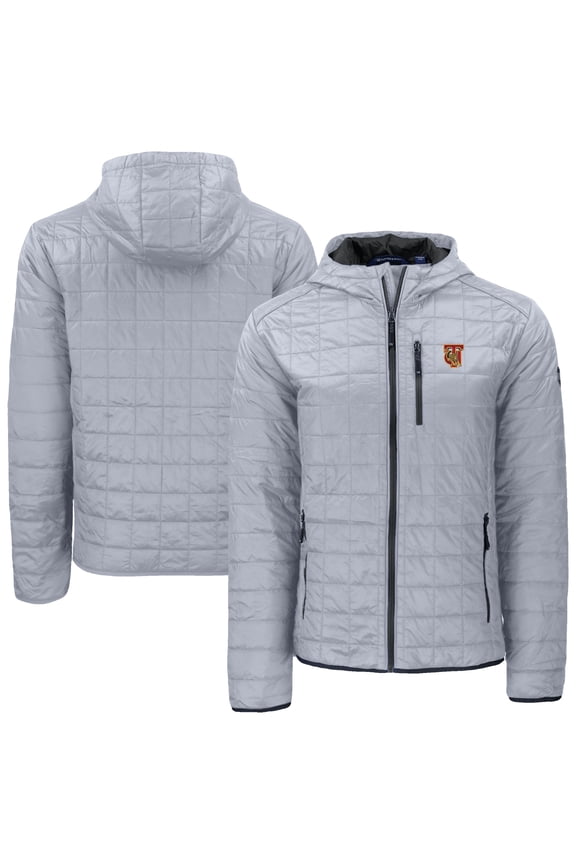 Men's-Cutter & Buck Gray Tuskegee Golden Tigers Rainier Eco PrimaLoft Hooded Full-Zip Jacket