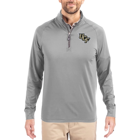 Men's Cutter & Buck Gray UCF Knights Adapt Eco Knit Stretch Recycled Quarter-Zip Pullover