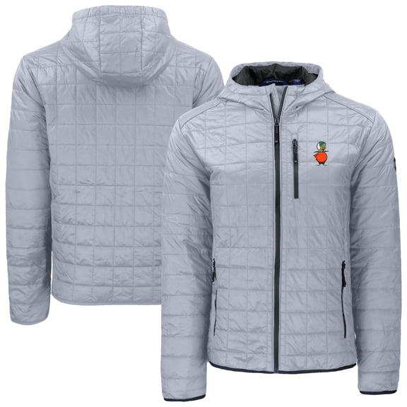Men's-Cutter & Buck Gray UCF Knights Rainier Eco PrimaLoft Hooded Full-Zip Jacket