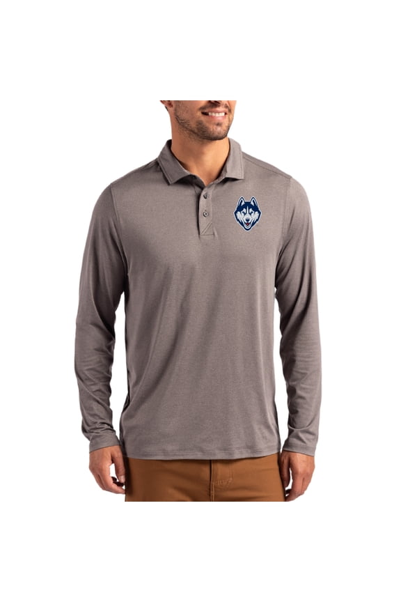 Men's Cutter & Buck Gray UConn Huskies Primary Coastline Epic Comfort Long-Sleeve Polo