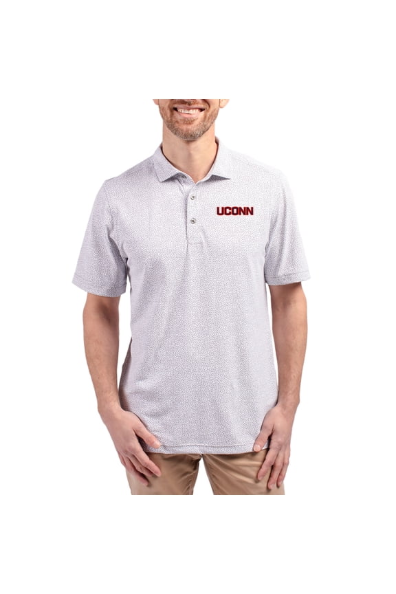 Men's Cutter & Buck  Gray UConn Huskies Virtue Eco Pique Botanical Print Recycled DryTec Polo