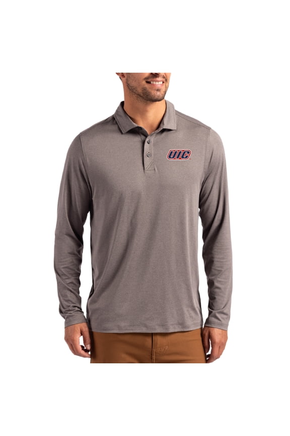 Men's Cutter & Buck Gray UIC Flames Primary Coastline Epic Comfort Long-Sleeve Polo