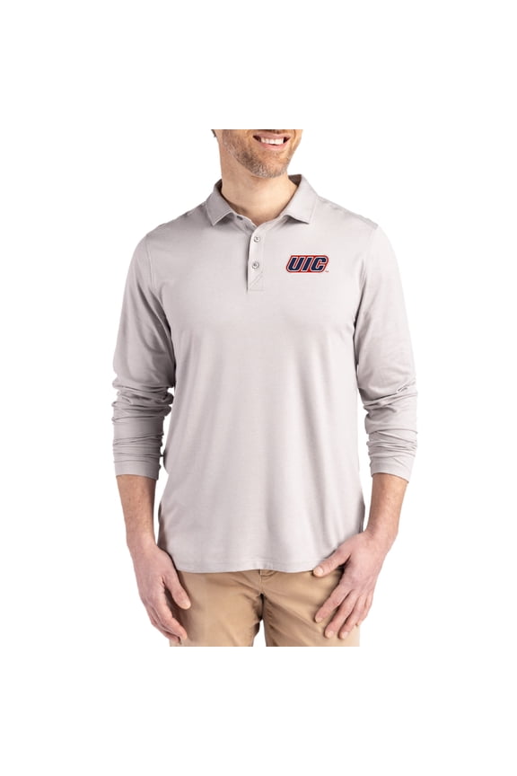 Men's Cutter & Buck Gray UIC Flames Primary Coastline Epic Comfort Long-Sleeve Polo