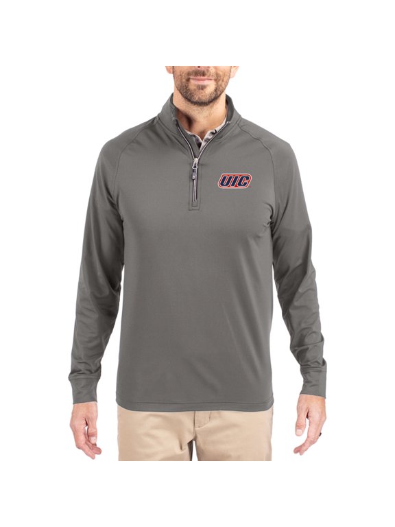 Men's Cutter & Buck Gray UIC Flames Primary Logo Adapt Eco Knit Stretch Raglan Quarter-Zip Pullover