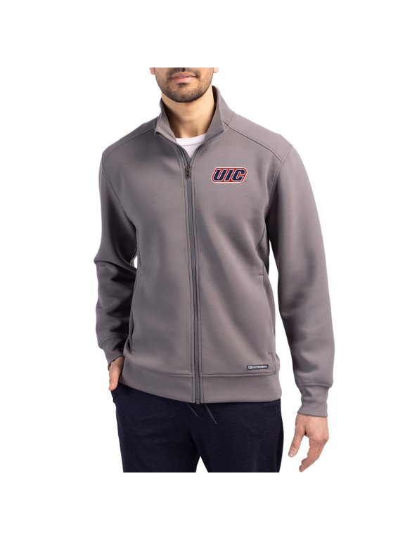 Men's-Cutter & Buck Gray UIC Flames Roam Eco Recycled Full-Zip Jacket